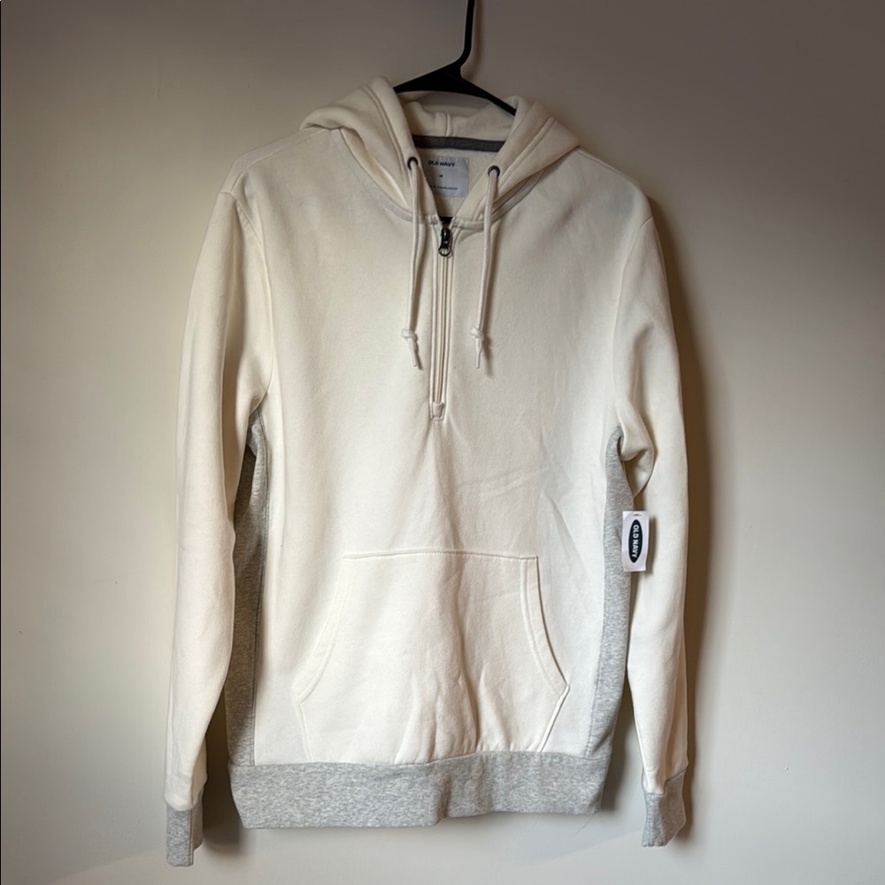 Old Navy Zip Up Sweater in White and Gray with Hood